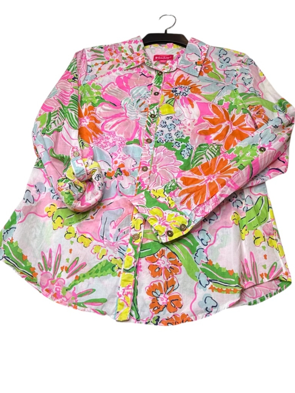 Lilly Pulitzer for Target Long Roll-Up Sleeves Button-Front Blouse M - Picture 3 of 11